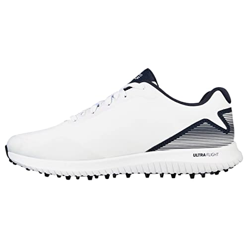 Skechers Men's Max 2 Arch Fit Waterproof Spikeless Golf Shoe Sneaker, White/Navy, 12