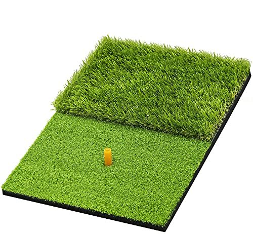 SAPLIZE 23" x 16" Foldable Golf Hitting Mat, 2-in-1 Golf Turf Grass Mat, Rough and Fairway for Hitting, Chipping and Putting Golf Practice and Training Mat for Indoor/Outdoor