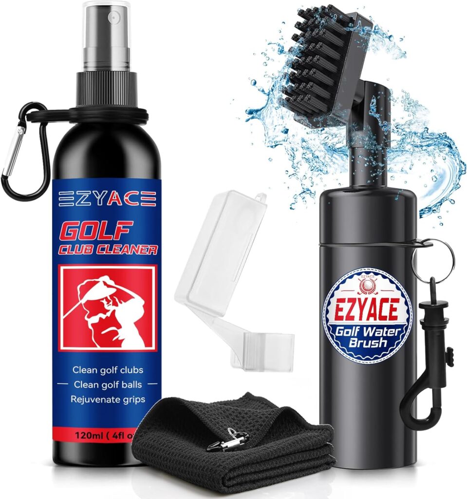 EzyAce Golf Club Cleaner, Golf Club Cleaning Kit - Golf Club Brush  Golf Towel, Golf Brush Holds 5 Ounces of Water Anti Leak, Keep Your Club in, Golf Club Bag Accessories Golf Gifts for Men